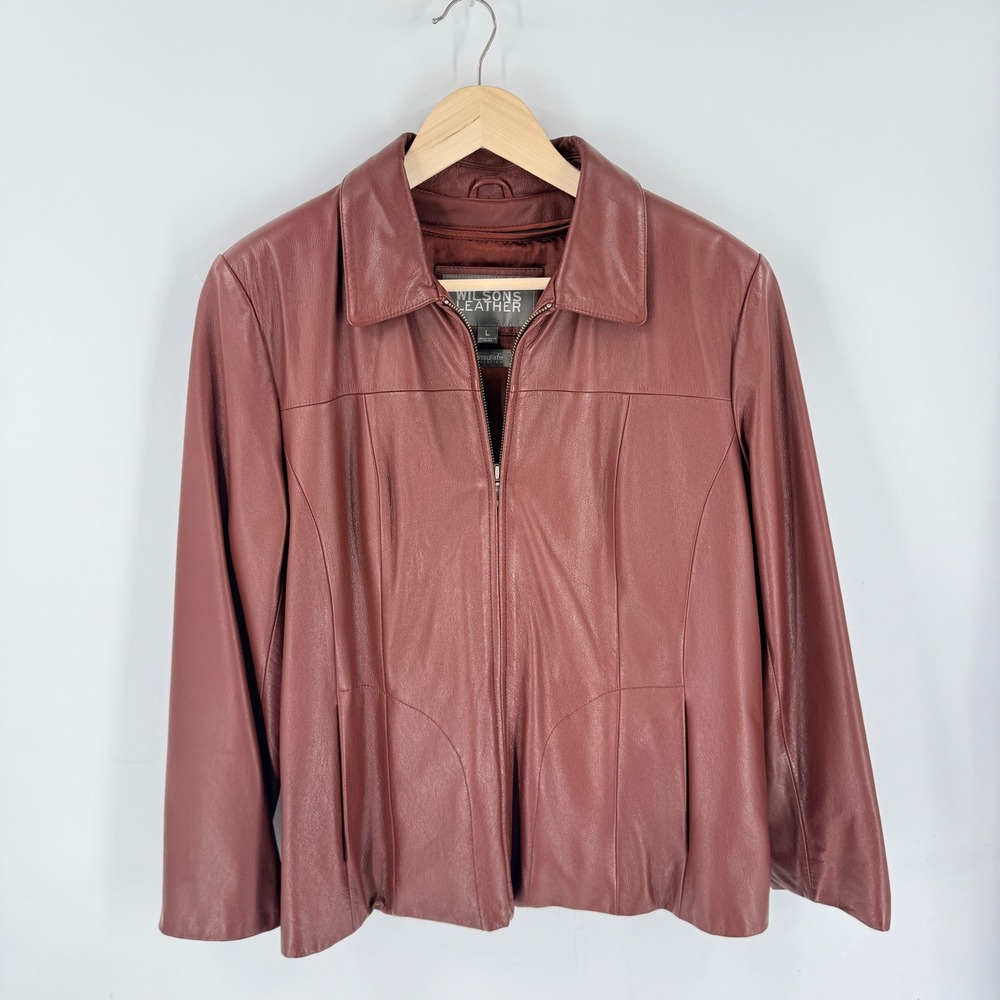 Wilsons Leather Jacket Burgundy Large Thinsulate Insulated Y2K Vintage 90s Moto
